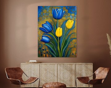 Des tulipes colorées en jaune et bleu sur Retrotimes