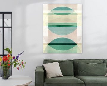 Abstract Bauhaus Shapes Geometry Beige Green by FRESH Fine Art