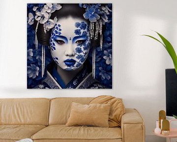 Geisha met Indigo blauwe bloemen van Lauri Creates