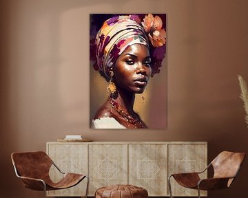 Prachtige vrouw van kleur met kleurrijke lichte hoofdband van Digital Art Waves