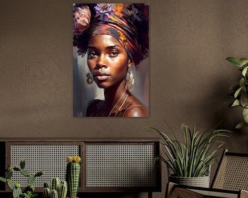 Beautiful woman of colour with colourful dark headband by Steinfox Art