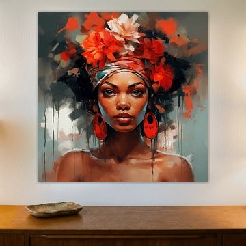 Schöne afrikanische Frau mit feurigem Blick von Steinfox Art