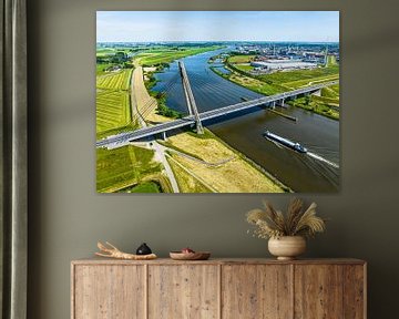 Bridge Eilandbrug over the river IJssel overhead drone view by Sjoerd van der Wal Photography