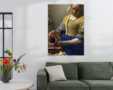 Het melkmeisje, Johannes Vermeer (gewas) van Details van de Meesters