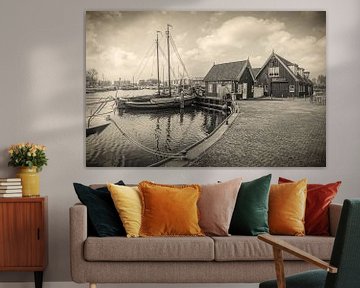 Haven Huizen met Botters in sepia
