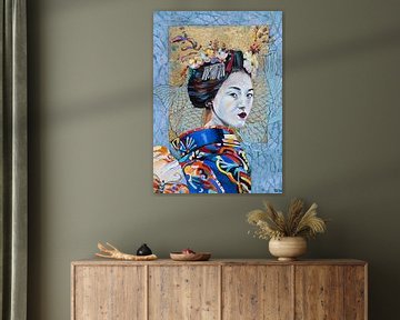 Japanse vrouw met vissen,Aziatische  kunst. van Janny Schilderink......Atelier "de Tuute "