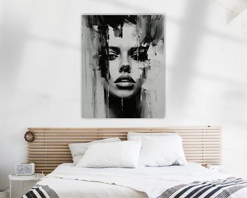 Portrait abstrait en noir et blanc sur Carla Van Iersel