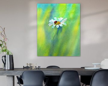 Lieveheersbeestje op een madeliefje Aquarel Schilderij van Karen Kaspar