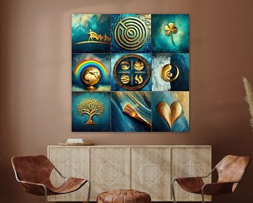 Een werk van de wereld in goud en blauw van Arjen Roos