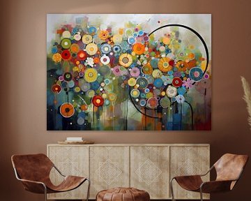 Kleurrijk abstract van cirkels en bloemen van Jan Bechtum