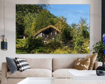 Houten hut tijdens een wandeling in de Geirangerfjord van Anja B. Schäfer