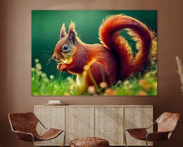 Red squirrel in a meadow illustration by Animaflora PicsStock