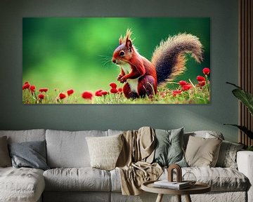 Red squirrel in a meadow illustration by Animaflora PicsStock