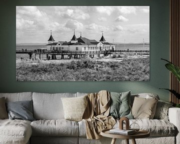 Black and white photograph of the pier in Ahlbeck on the Baltic Sea by Animaflora PicsStock