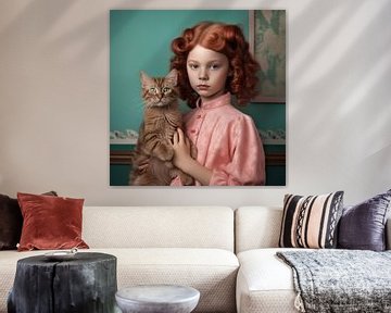Kunstporträt "Ich und meine Katze" von Carla Van Iersel
