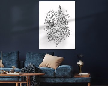 Flower bouquet illustration in black and white by KPstudio