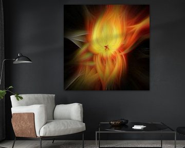 Flower of light. Abstract geometric colorful art in yellow and orange by Dina Dankers