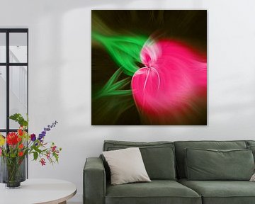 Flower of light. Abstract geometric colorful art in magenta and green by Dina Dankers