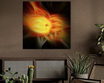 Flower of light. Abstract geometric colorful art in orange and yellow by Dina Dankers