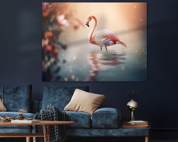 Flamingo in dromerig water van Eva Lee