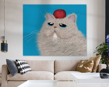 Cat with apple on its head. by Bianca van Dijk