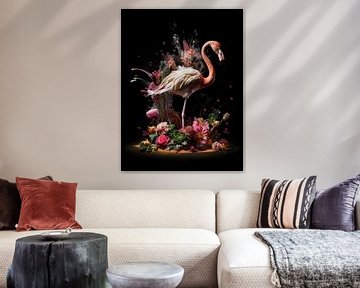 Flamingo in einer Explosion von Blumen und Farben von Eva Lee