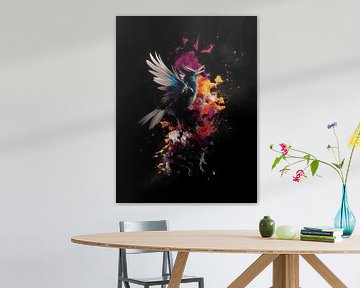 Un oiseau dans une explosion de couleurs sur Eva Lee