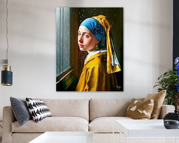 Modernes Mädchen mit dem Perlenohrring Johannes Vermeer von René van den Berg