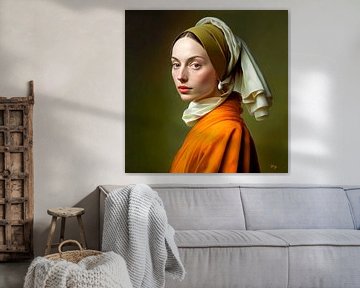 Modern girl with the pearl earring Johannes Vermeer by René van den Berg