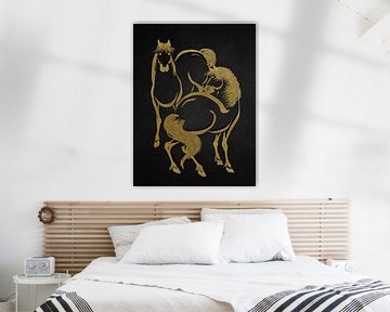 Golden Japanese Horses van Marja van den Hurk