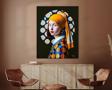 Modern meisje met de parel IV  Johannes Vermeer van René van den Berg