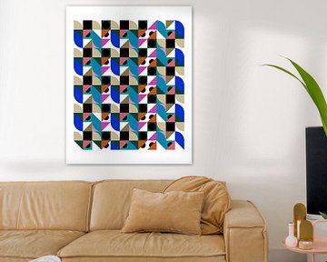 Retro abstract geïnspireerd door Piet Mondriaan II van Mad Dog Art