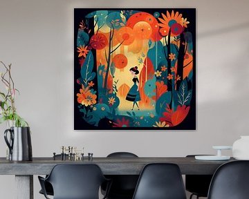 Mädchen im Wald, Herbststil Mary Blair von Jan Bechtum