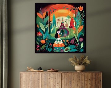 Mädchen im Wald, Herbststil Mary Blair von Jan Bechtum