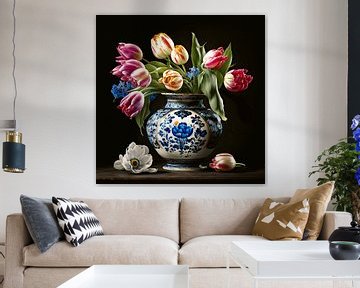 Klassieke vaas met tulpen van Vlindertuin-Art