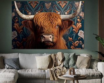 Portrait painting of highland cow by Vlindertuin Art