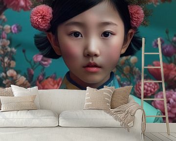 Kleurrijk fine art portret van een Aziatisch meisje van Carla Van Iersel