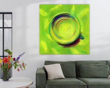 Een kop groene thee acrylschilderij van Karen Kaspar