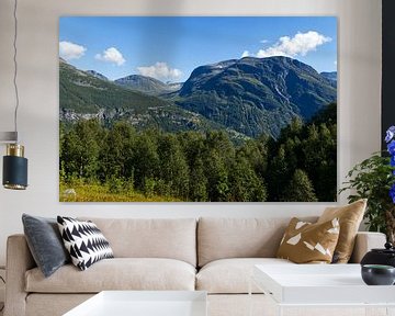 Mountains at Geirangerfjord with a view of the Eagle Road by Anja B. Schäfer