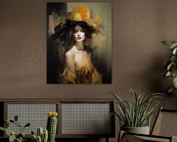 Modern portret "Lady in yellow" van Studio Allee