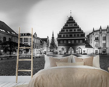 Rathaus am Marktplatz in Greifswald - Schwarzweiss von Werner Dieterich