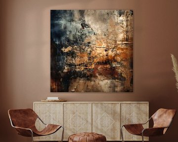Abstract expressionisme in blauw en roestbruin van Studio Allee