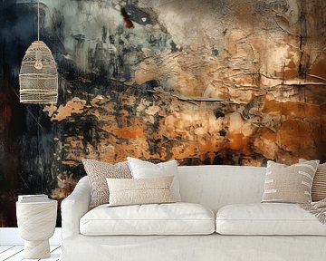 Abstract expressionisme in blauw en roestbruin van Studio Allee