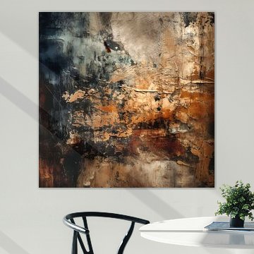 Abstract expressionisme in blauw en roestbruin van Studio Allee