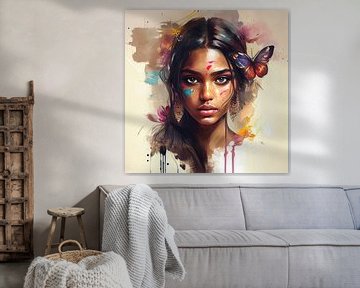Watercolor Hindu Woman #1 by Chromatic Fusion Studio