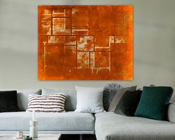 Rust Geometrie Grunge Geïnspireerd door Mondriaan van FRESH Fine Art