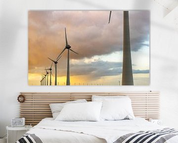 Windturbines in een windpark tijdens zonsondergang van Sjoerd van der Wal Fotografie