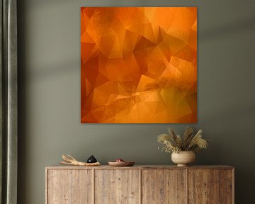 Moderne abstracte geometrische kunst. Driehoeken in koper, goud en geel van Dina Dankers