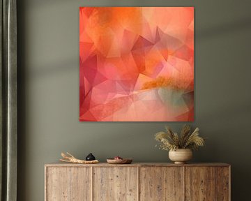 Modern abstract geometric art. Triangles in gold, pink, yellow by Dina Dankers