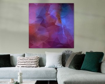 Moderne abstracte geometrische kunst. Driehoeken in levendig blauw, paars, roestbruin van Dina Dankers